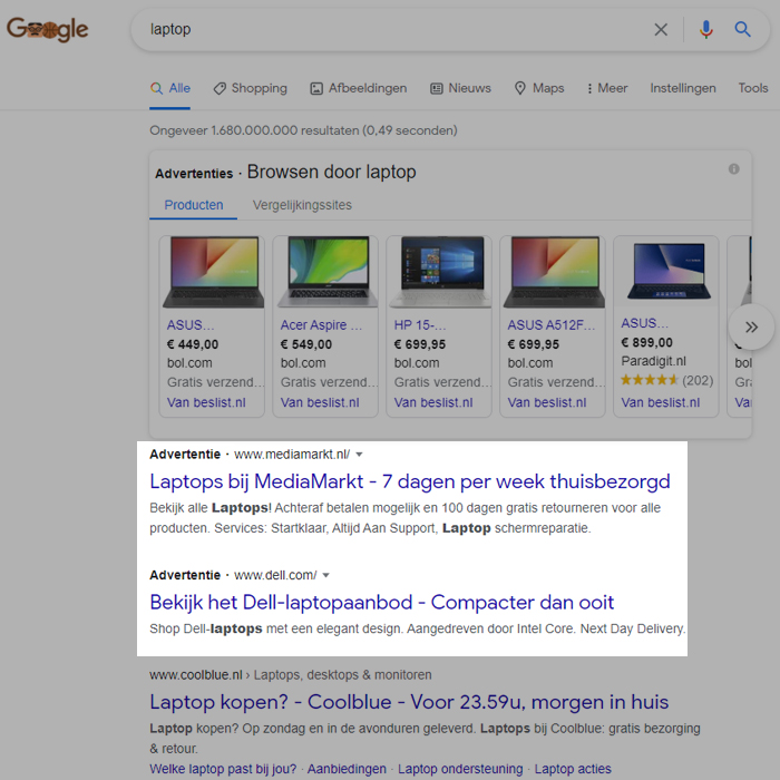 Advertenties boven zoekresultaten Advertenties boven zoekresultaten Google
