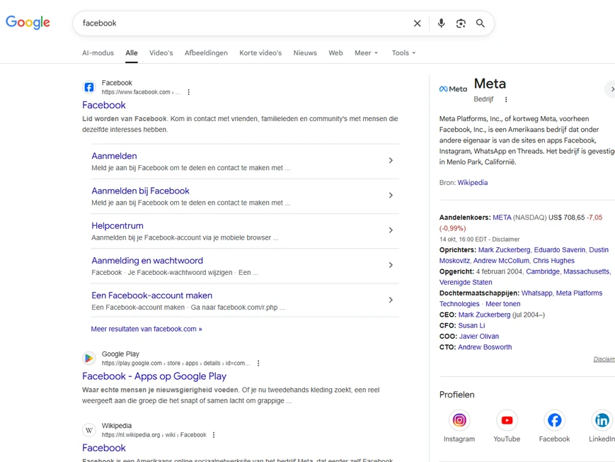 Navigationele zoekterm Facebook