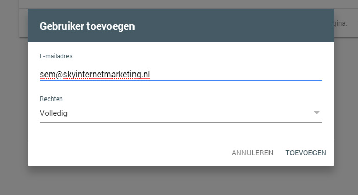 Gebruiker toevoegen Search Console Gebruiker toevoegen Search Console