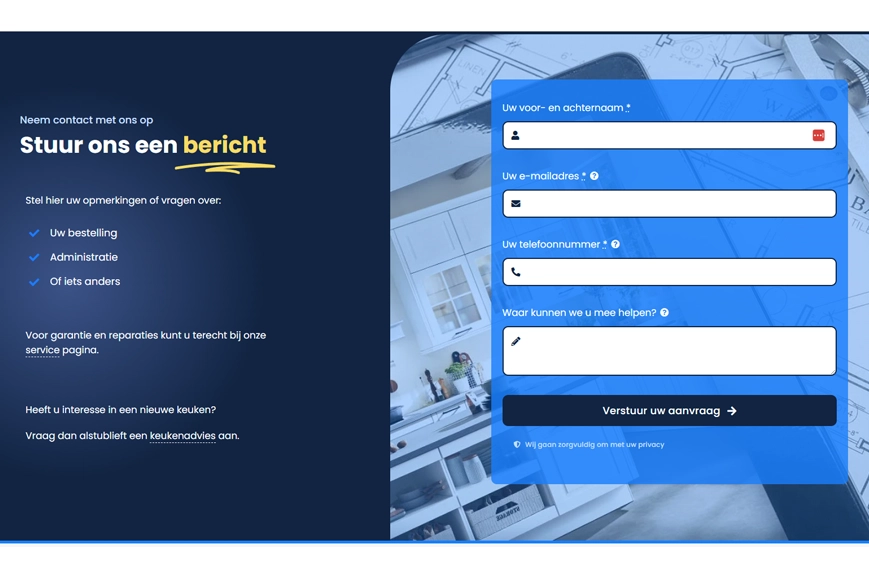 Voorbeeld contactpagina van Mijn Keuken Op Maat Voorbeeld contactpagina van Mijn Keuken Op Maat