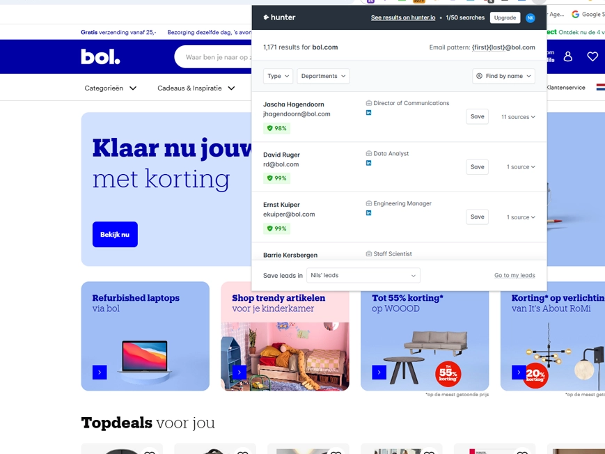E-mailadres vinden met Hunter.io