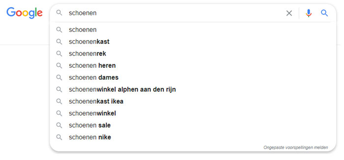 Google voorspelt je zoekterm op basis van waar anderen vaak naar zoeken. Google suggest