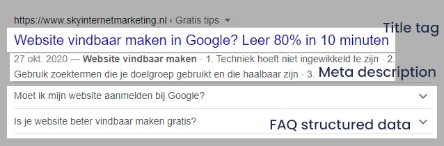 Zoekresultaten in Google met FAQ opmaak Zoekresultaten in Google met FAQ opmaak