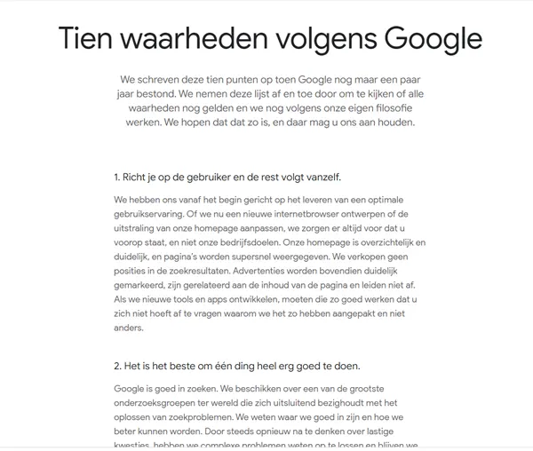 10 waarheden volgens Google 10 waarheden volgens Google